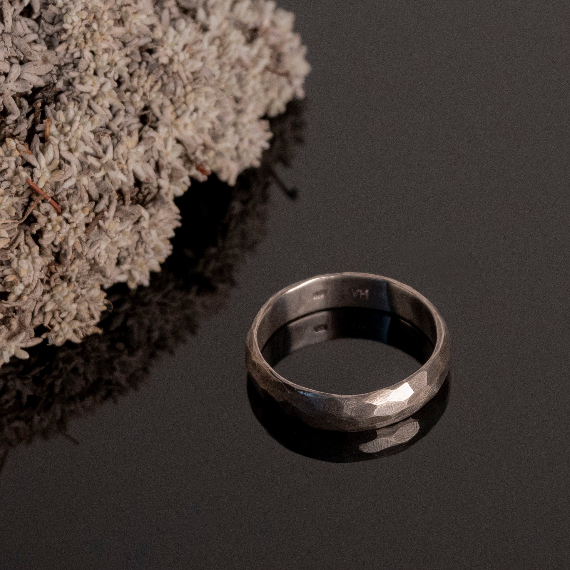 hand-filed faceted texture ring
