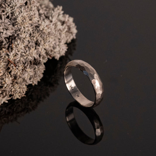 hand-filed faceted texture ring