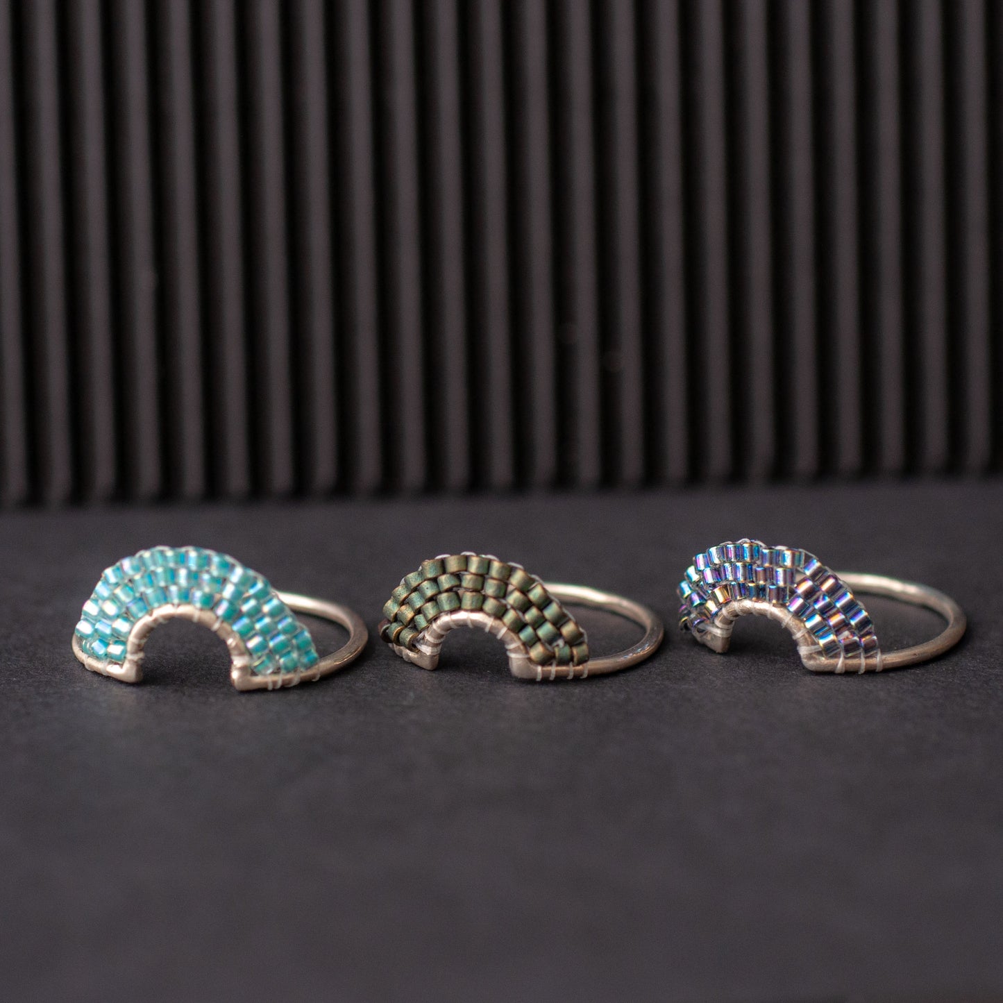 Aurora Ring, miyuki beads and silver