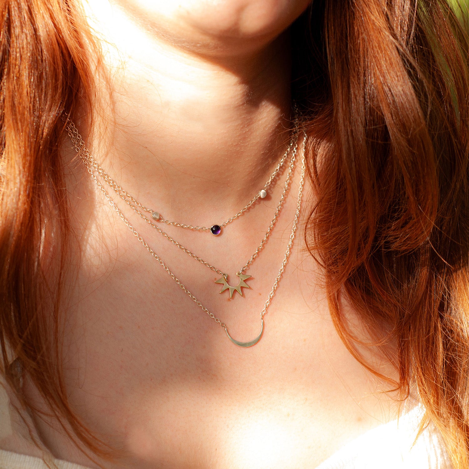 Stars of the Night Necklace, Sun fire and Moon phase Necklaces
