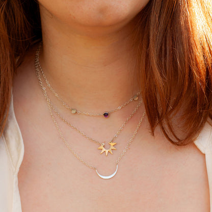 sun Fire, Moon phase and stars of the night necklace