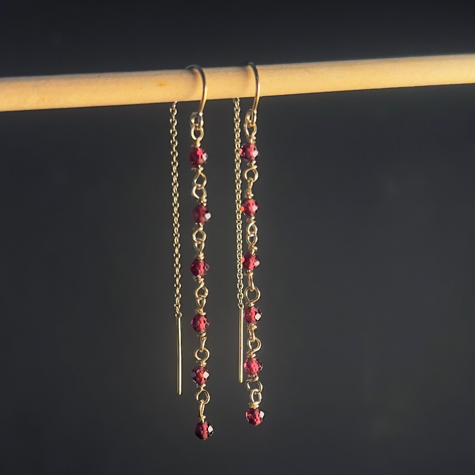 garnet threader earrings
