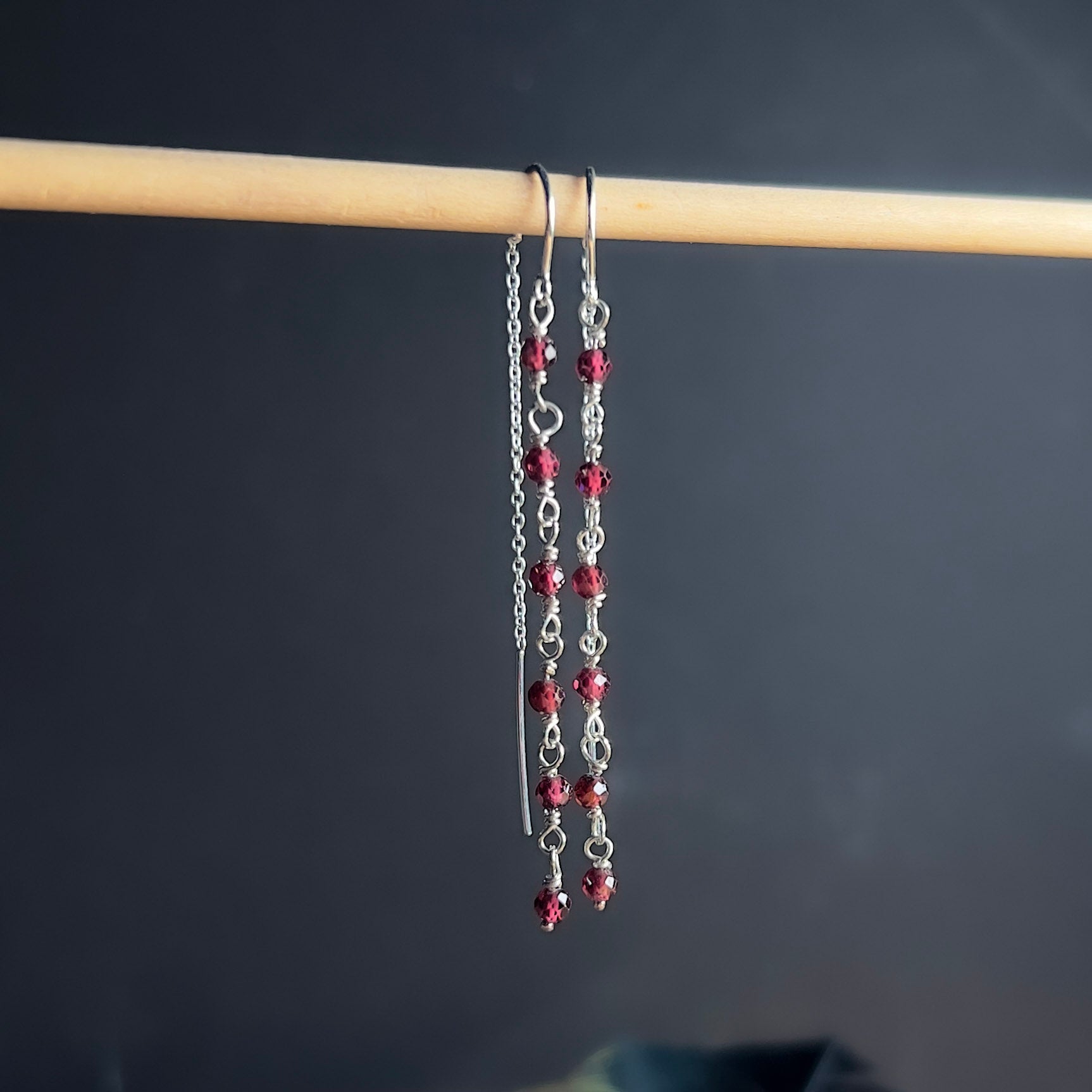 garnet threader earrings